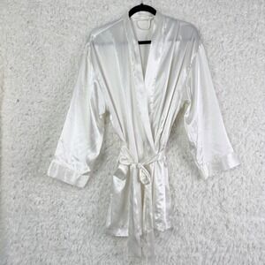 Victoria's Secret Satin Kimono Robe White Bridal Wedding O/S Tie Waist * Flawed*